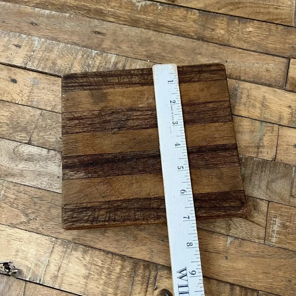 Solid Wood Cutting Serving Cheese Board 7 x 7.25 in Raised Feet Striped Design
